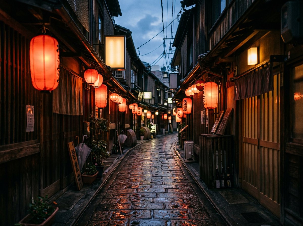 雨上がりの提灯路地を再現する