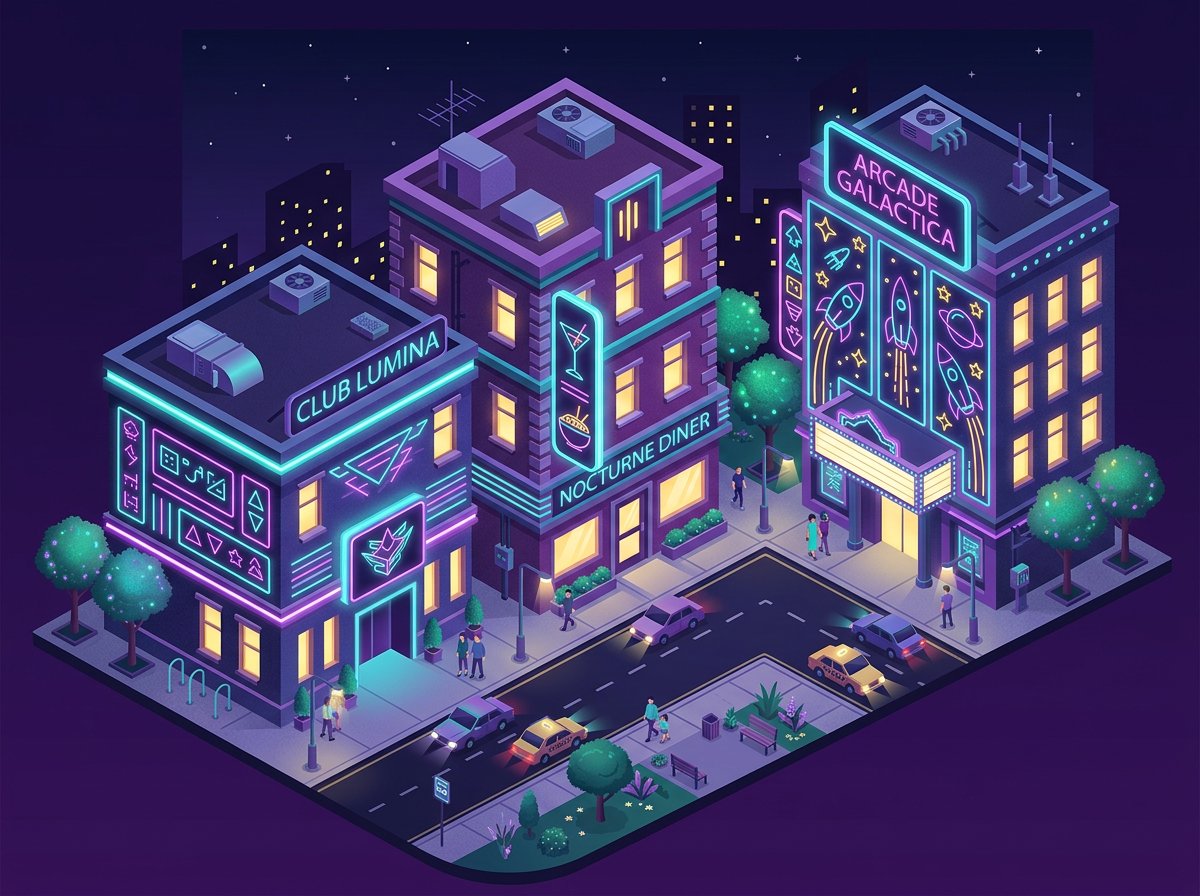 アイソメトリックの夜景イラストを再現する