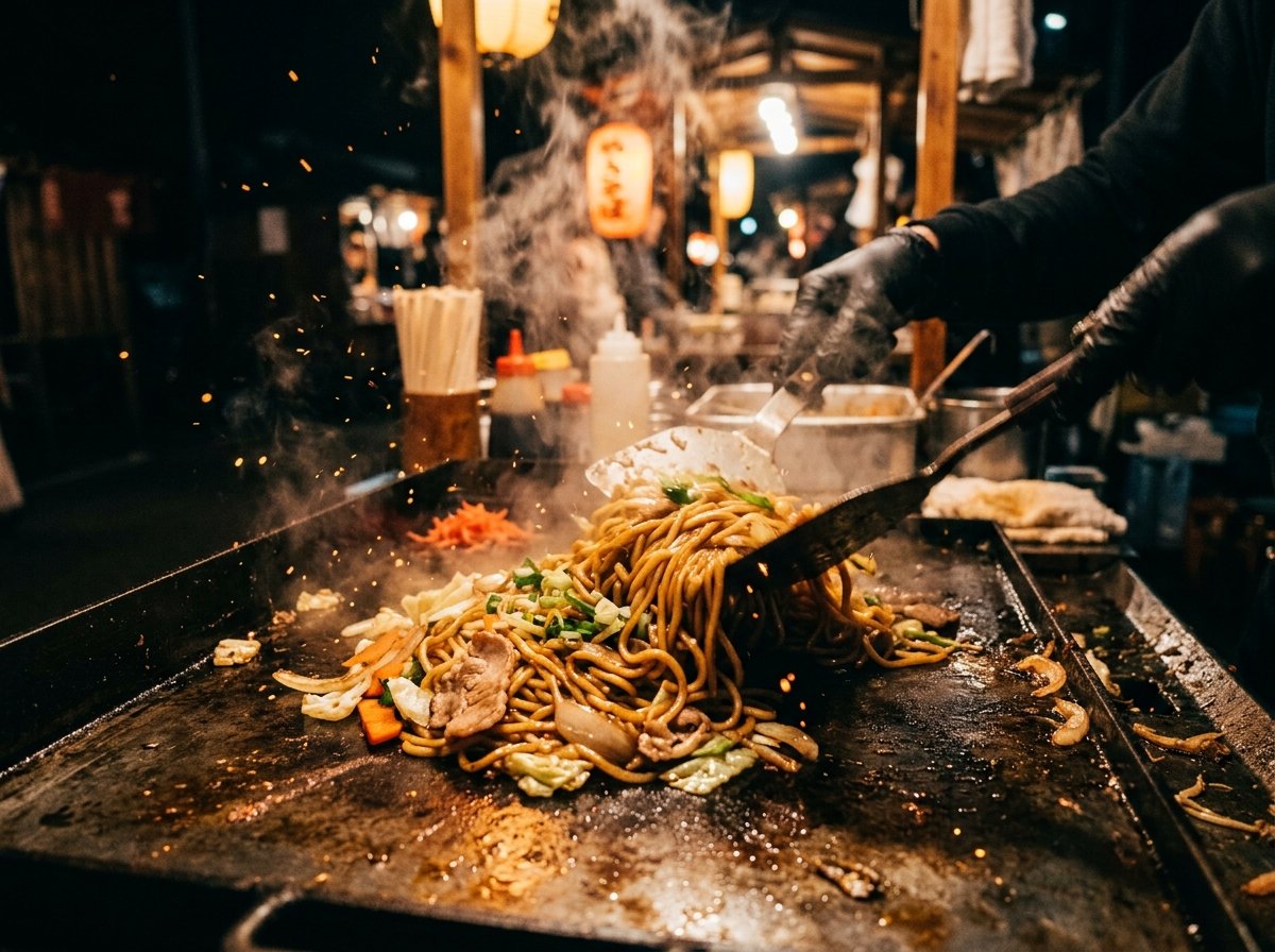 夜の屋台の躍動感を再現する